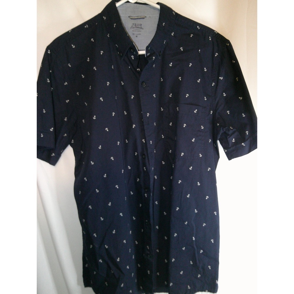 IZOD Anchor Print Button‎ Down Short Sleeve Casual Shirt, Size M